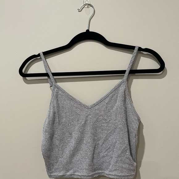 Open Edit Gray Ribbed Crop Top - Picture 1 of 5